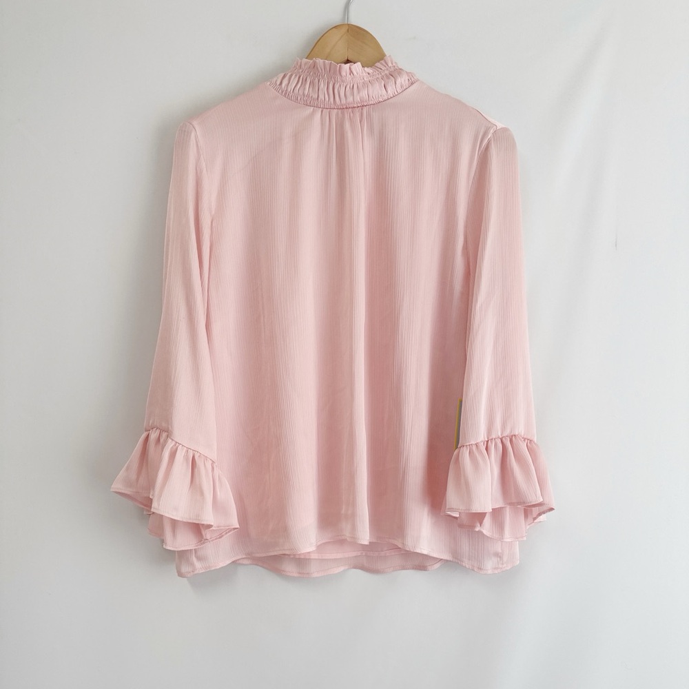 CECE Women's Ruffled 3/4-Sleeve Smocked Neck Top Rose Pearl Size L